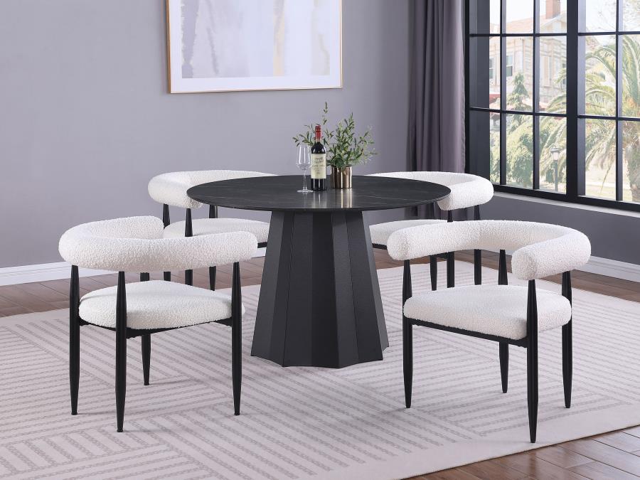 5-piece Round Faux Marble Top Dining Table Set