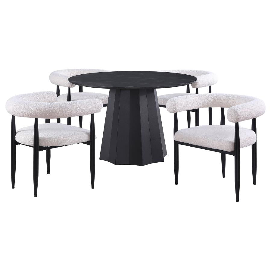 5-piece Round Faux Marble Top Dining Table Set