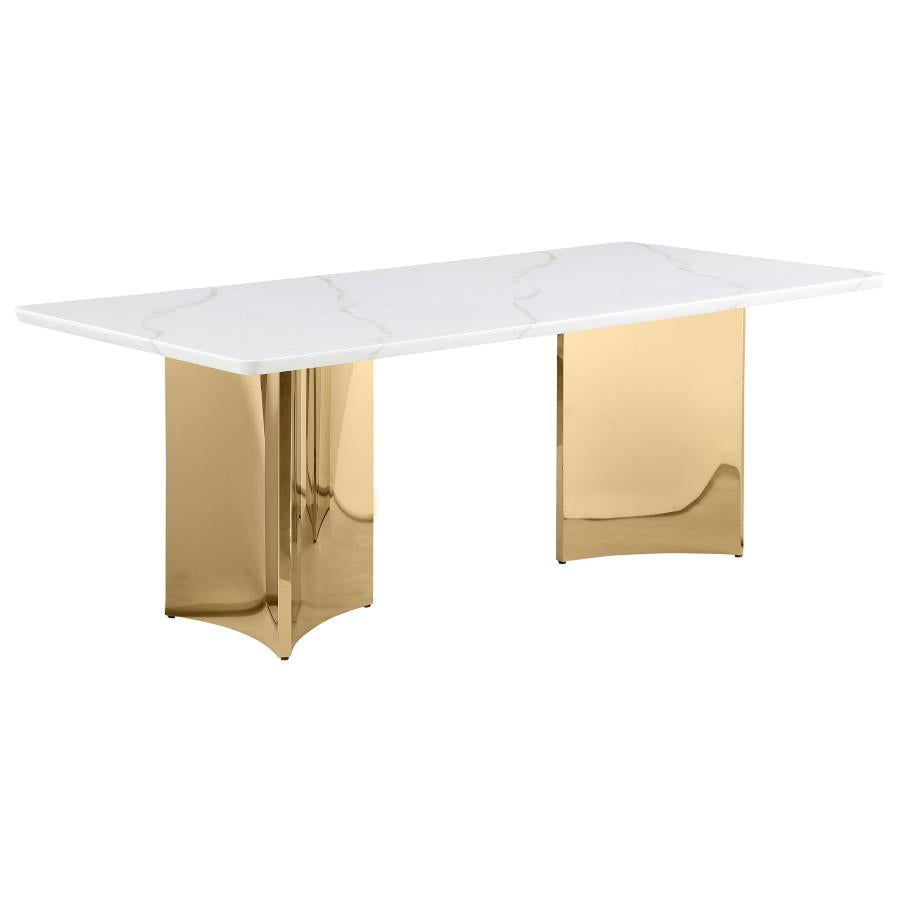 7-piece Rectangular 79" Marble Top Dining Set