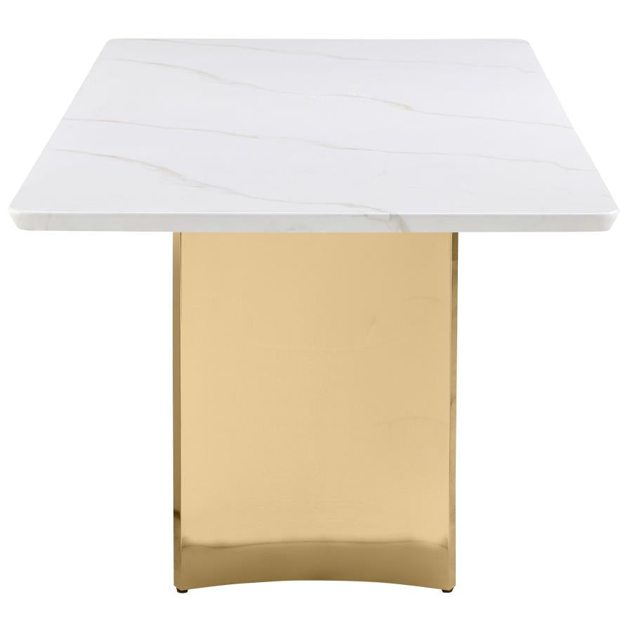 7-piece Rectangular 79" Marble Top Dining Set