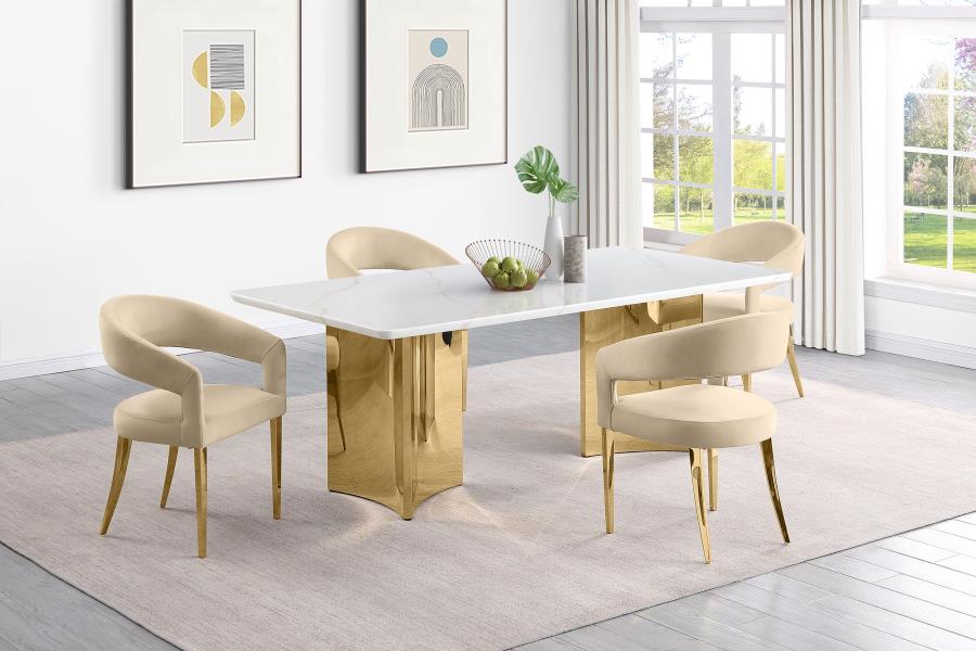 5-piece Rectangular 79" Marble Top Dining Set