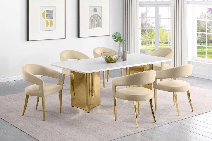 7-piece Rectangular 79" Marble Top Dining Set