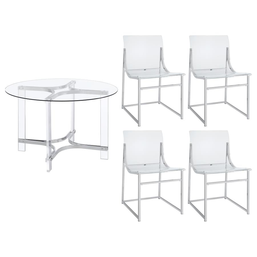 5-piece Round Glass Top Acrylic Dining Set