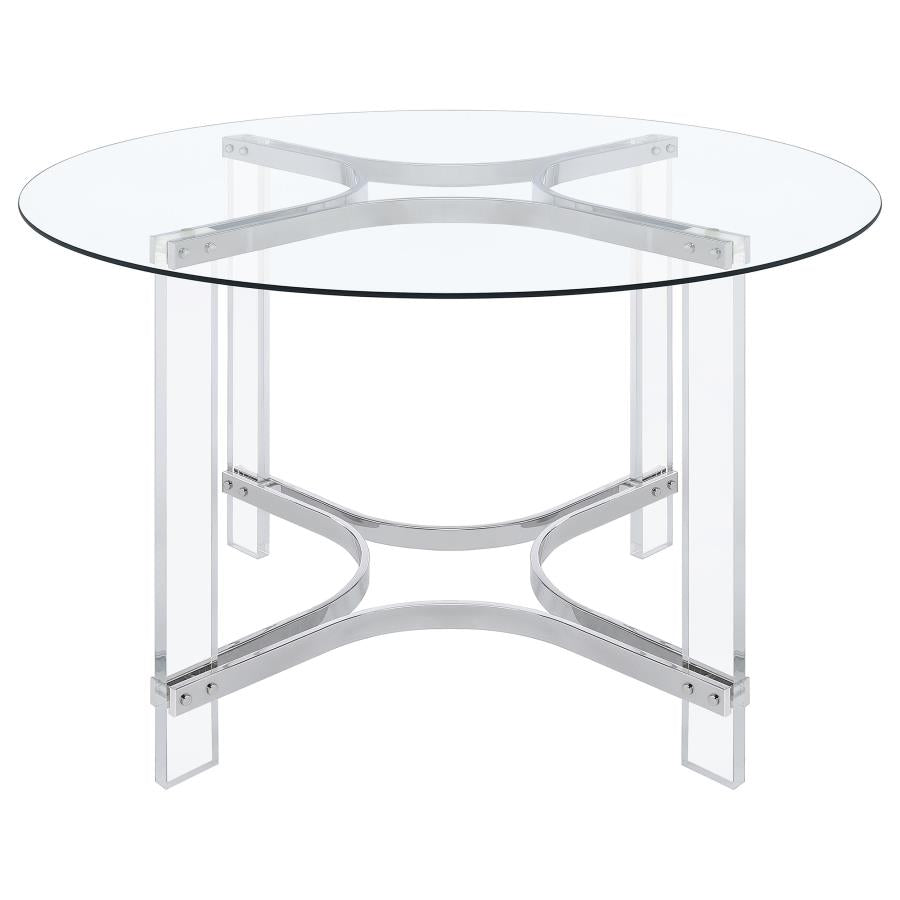5-piece Round Glass Top Acrylic Dining Set