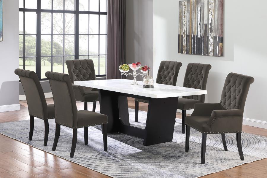 7-piece Rectangular Marble Top Dining Table Set