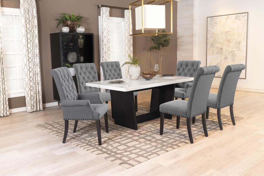 7-piece Rectangular Marble Top Dining Table Set