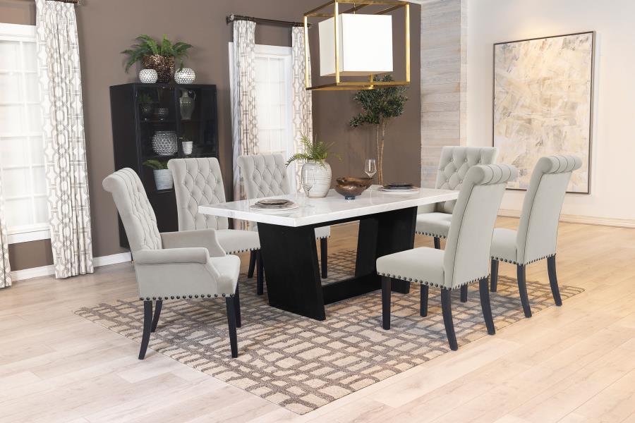 7-piece Rectangular Marble Top Dining Table Set