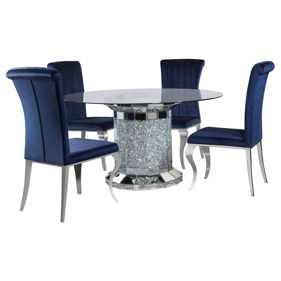 5-piece Mirrored Pedestal Dining Table Set