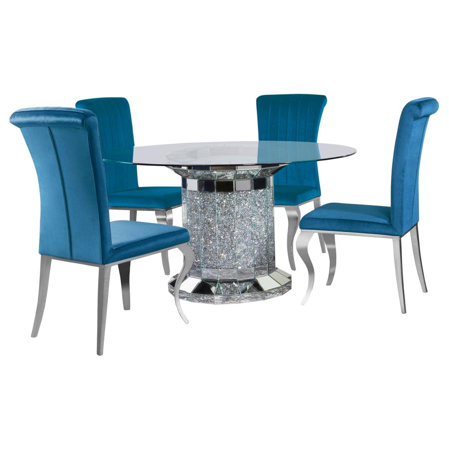 5-piece Mirrored Pedestal Dining Table Set