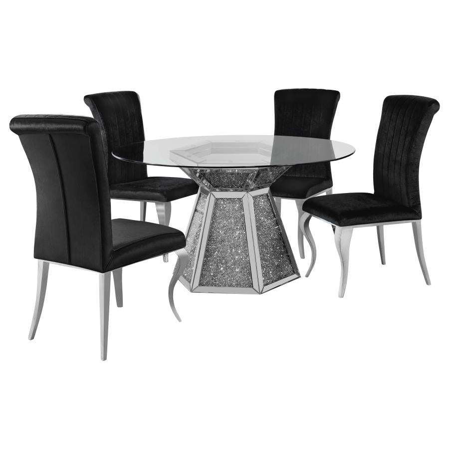 5-piece Round Glass Top Mirrored Dining Set