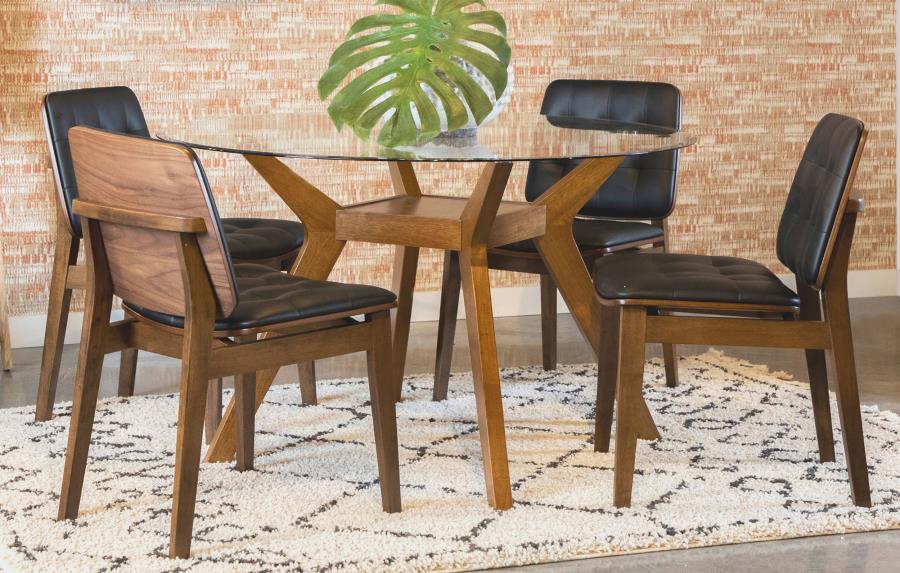 5-piece Round Glass Top Dining Table Set