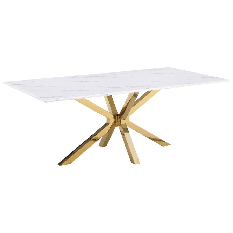 7-piece Rectangular 79" Faux Marble Dining Set
