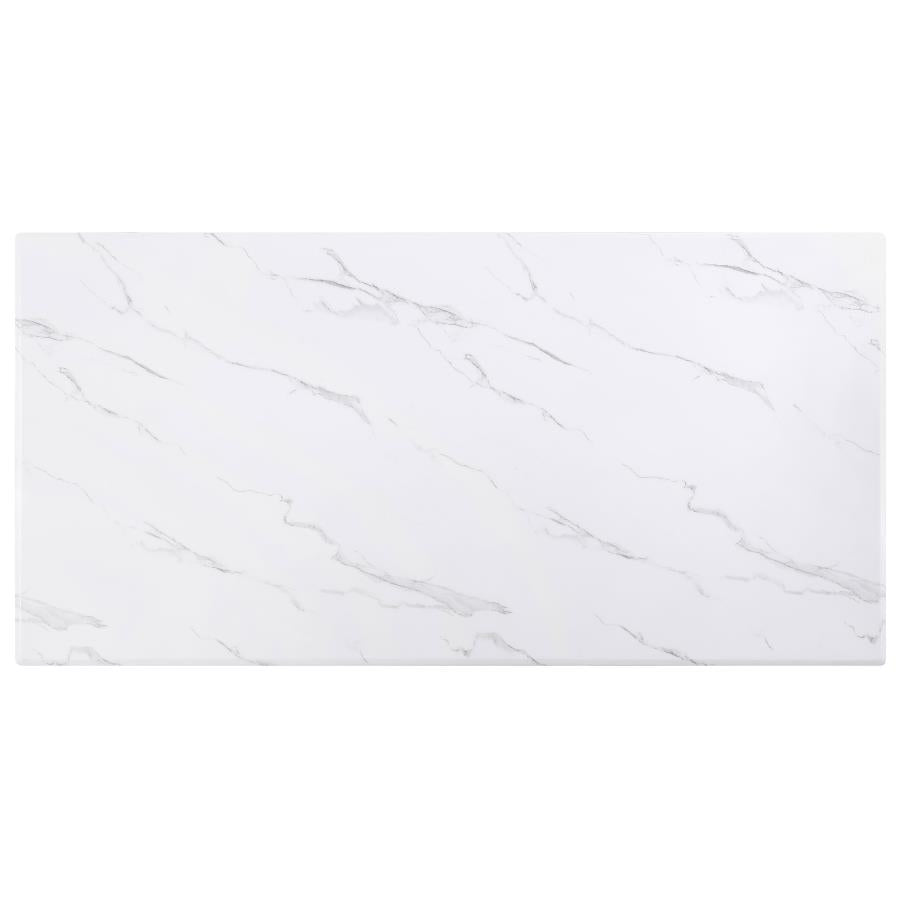 7-piece Rectangular 79" Faux Marble Dining Set