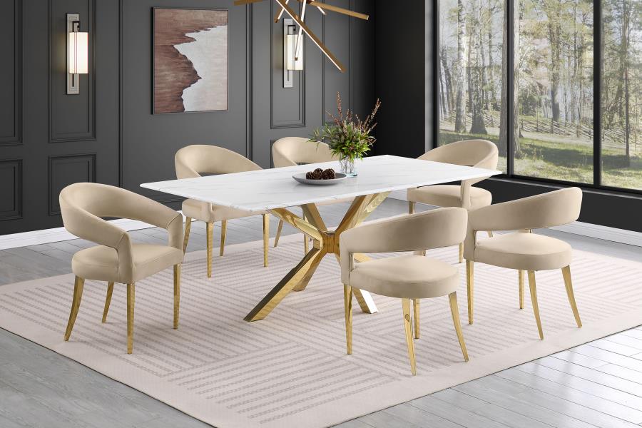 7-piece Rectangular 79" Faux Marble Dining Set