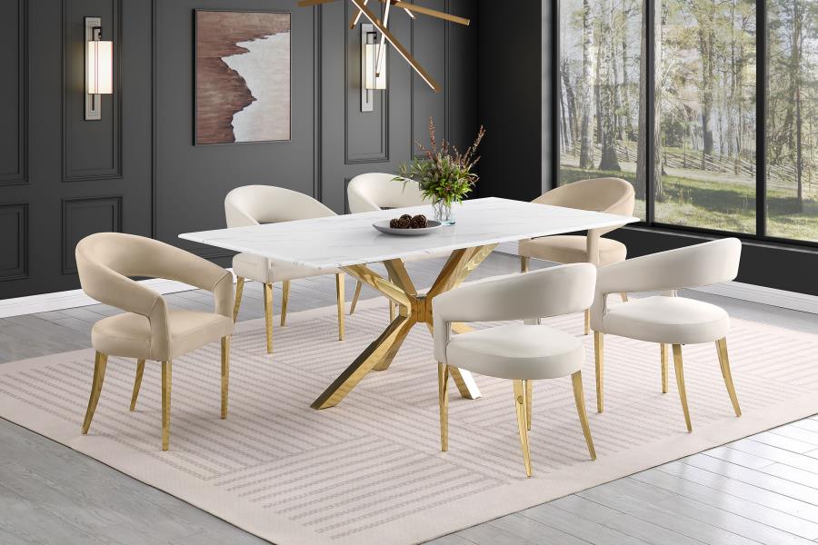 7-piece Rectangular 79" Faux Marble Dining Set