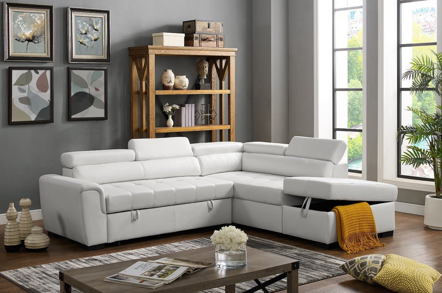 Sectional with Pull-Out Bed and Storage Ottoman