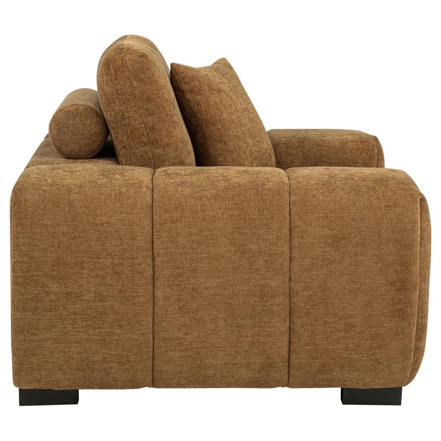 Amber Brown Fabric Upholstered Track Accent Arm Chair