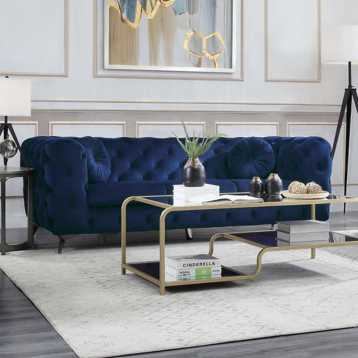 Modern Tufted Velvet Fabric Sofa Blue