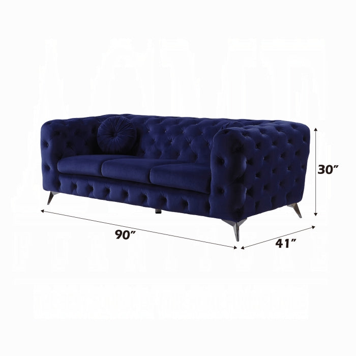 Modern Tufted Velvet Fabric Sofa Blue