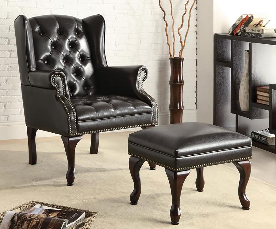 Upholstered Wingback Chair and Ottoman Set