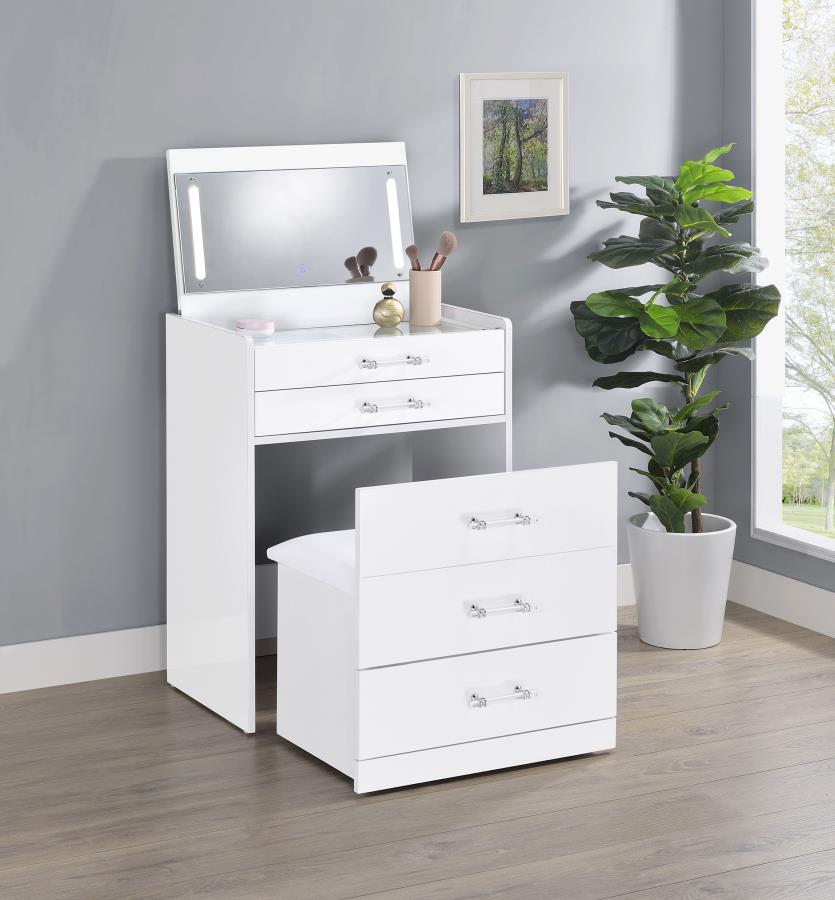 3-drawer Makeup Vanity & Stool Set White High Gloss