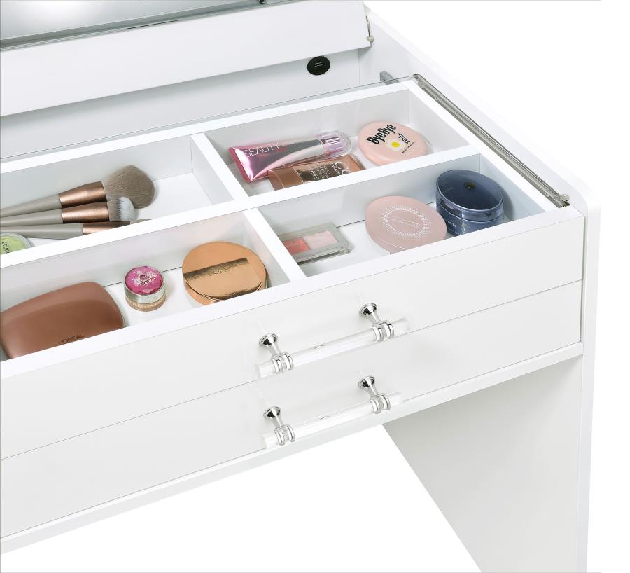 3-drawer Makeup Vanity & Stool Set White High Gloss