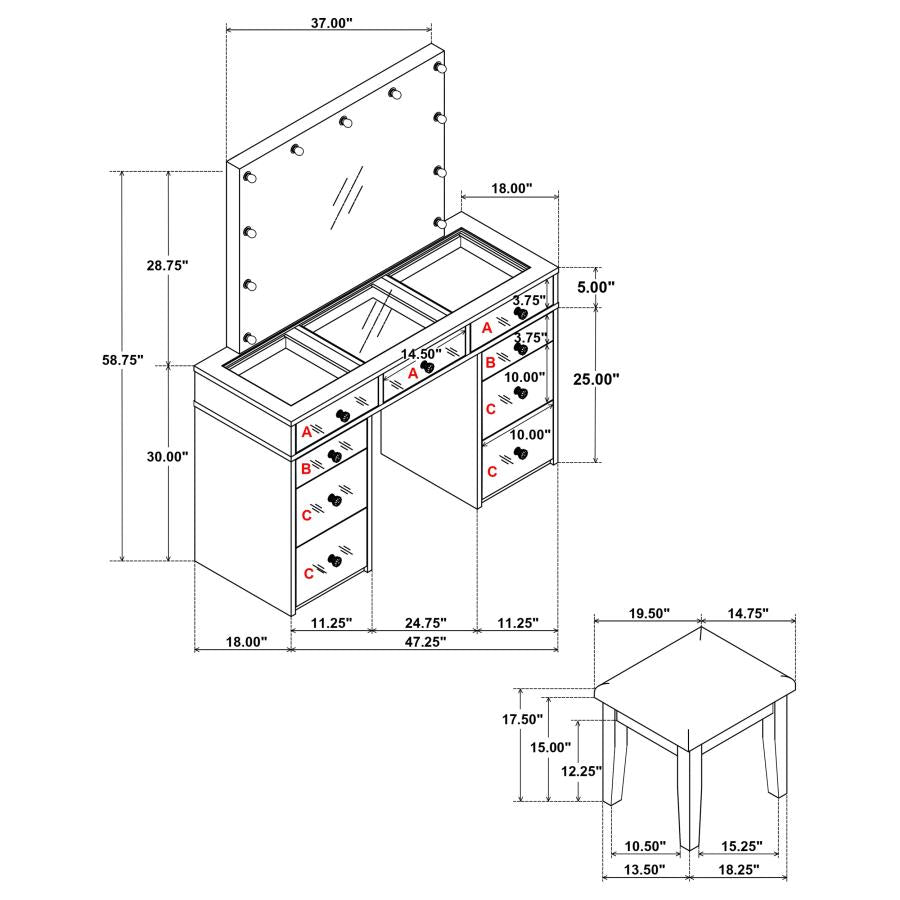 Makeup Vanity Table Set with Lighting White