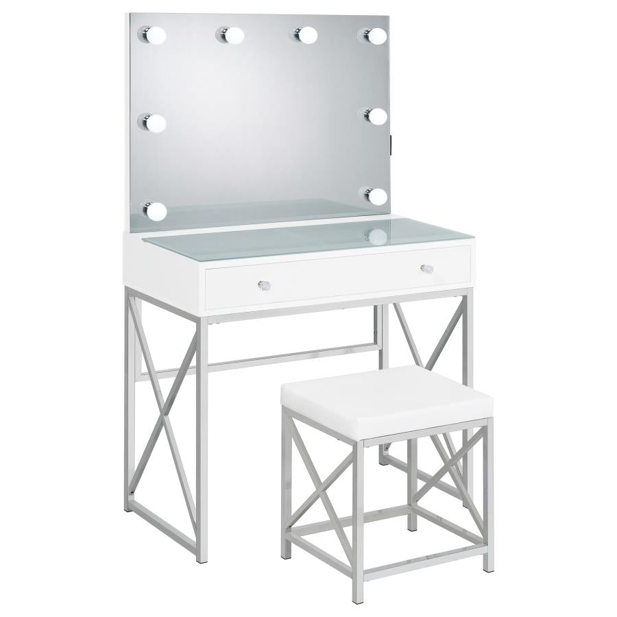 Vanity Set with Lighting & Stool White and Chrome
