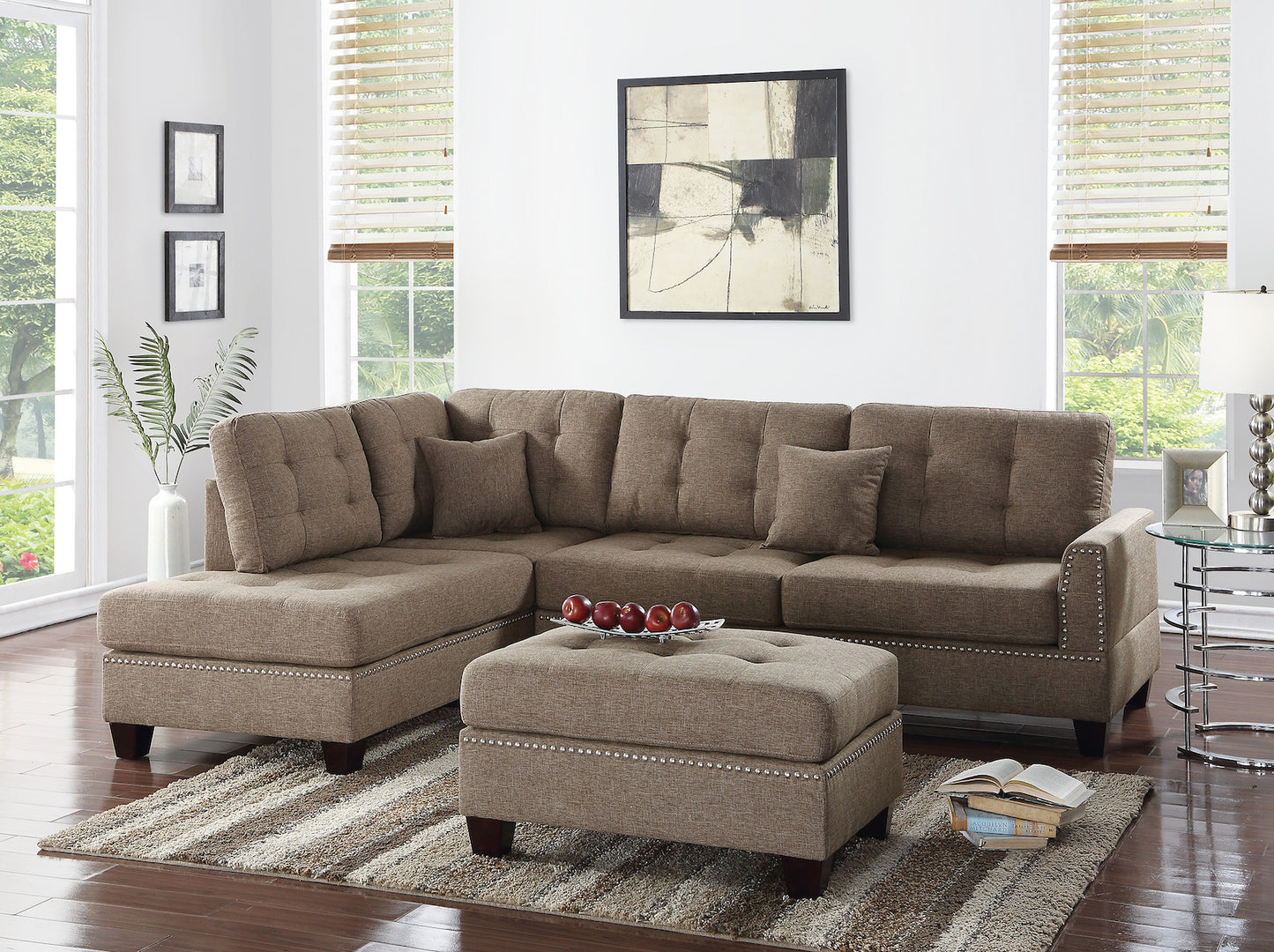 3-PC Reversible Sectional Sofa Set W/ Ottoman
