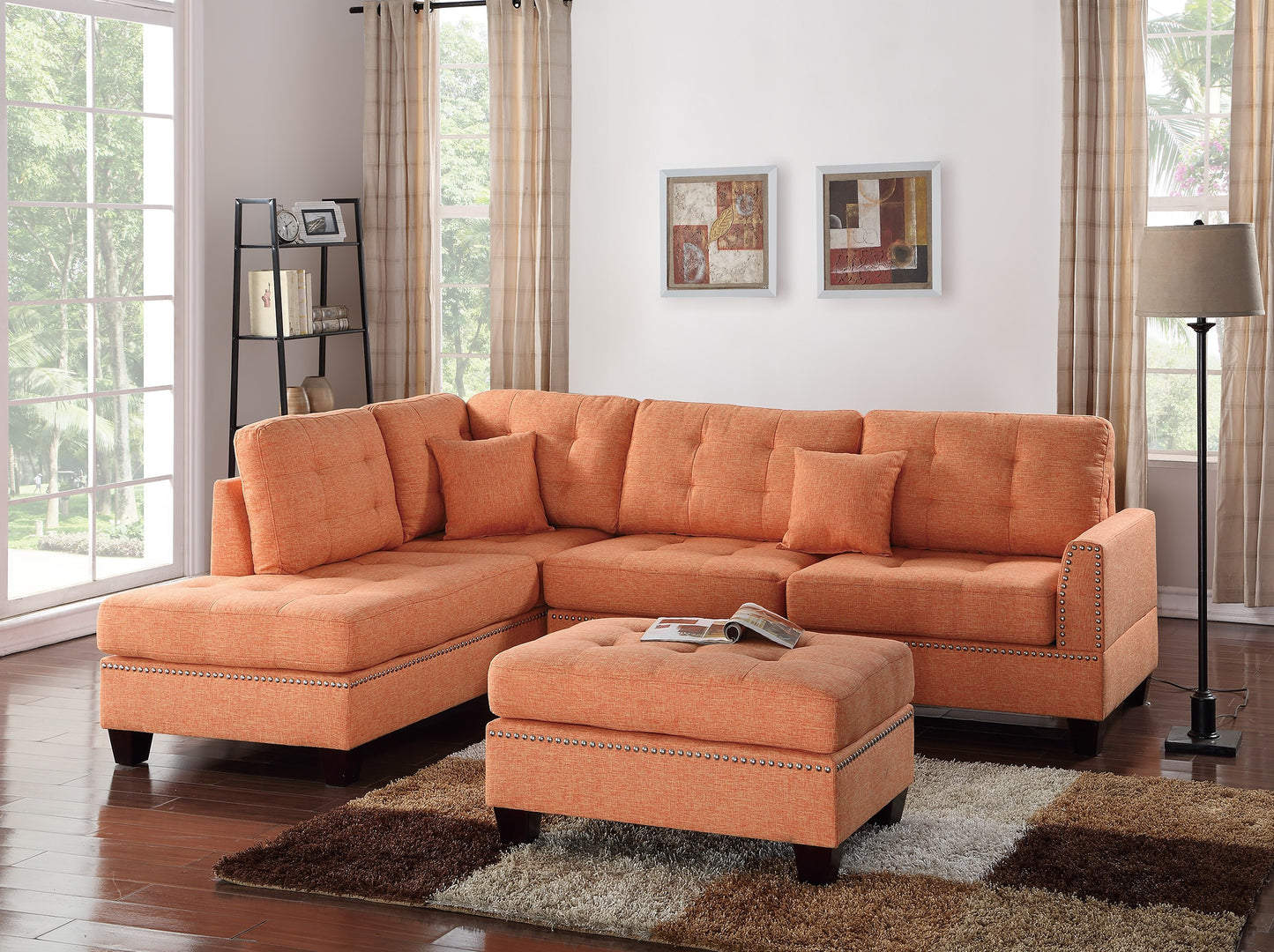 3-PC Reversible Sectional Sofa Set W/ Ottoman