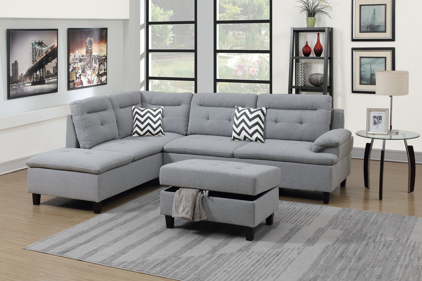 3-PC Sectional Set W/ Storage Ottoman