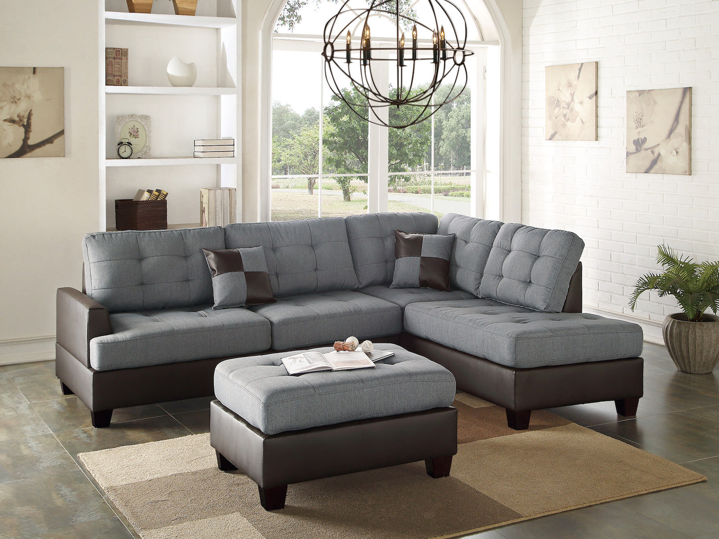 3-PC Reversible Sectional Sofa Set W/ Ottoman