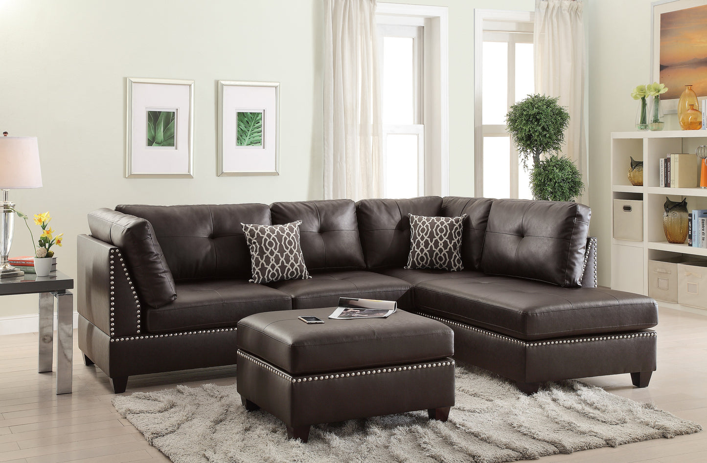 3pc Reversible Sectional Sofa Set W/ Ottoman
