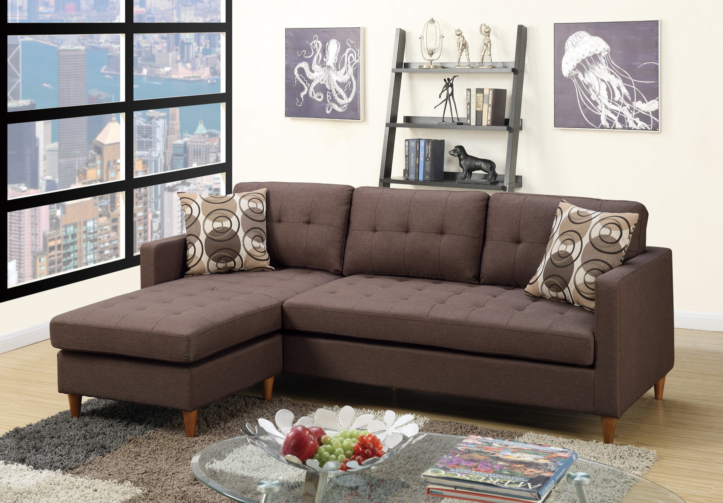 2PC Reversible Sectional Sofa Set