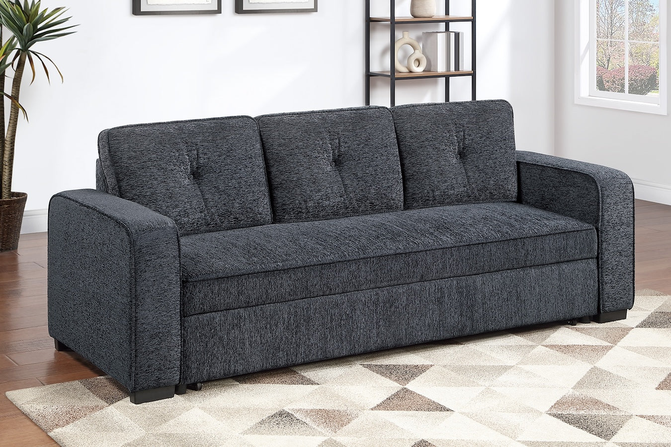 Chenille Fabric Convertible Sleeper Sofa with Pull-Out Bed