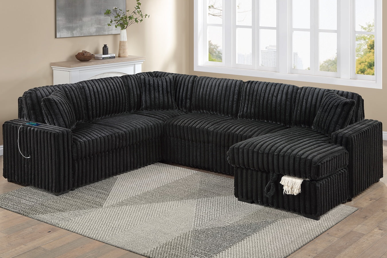 Corduroy Fabric U Shape Convertible Sectional Sofa with Storage Chaise Pullout Sleeper Bed Set (ETA: 9/30)