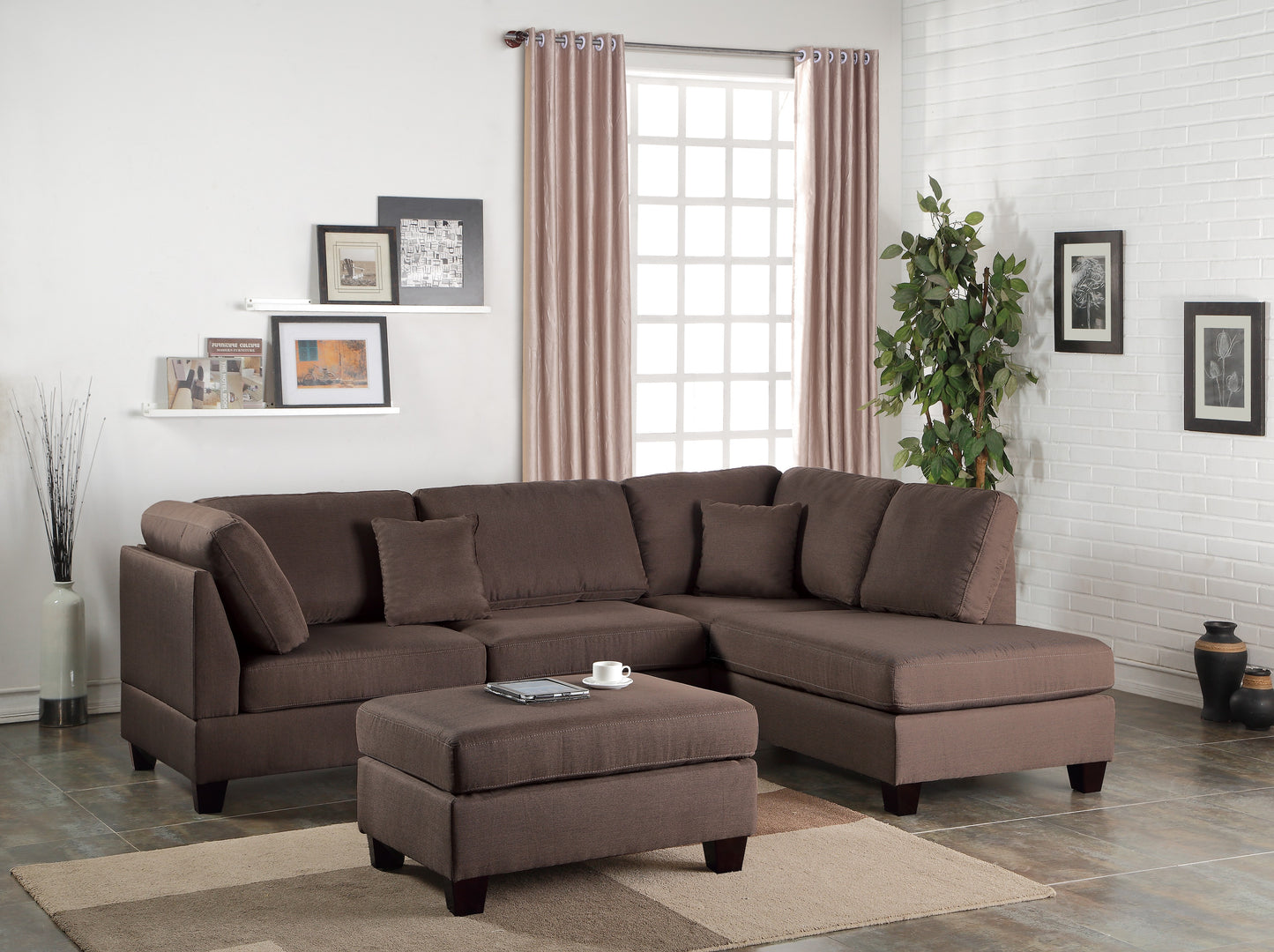 3-PC Reversible Sectional Sofa Set W/ Ottoman