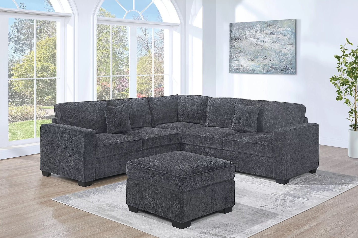 4 Piece Chenille Fabric Sectional Sofa and Ottoman Set (ETA: 8/15)