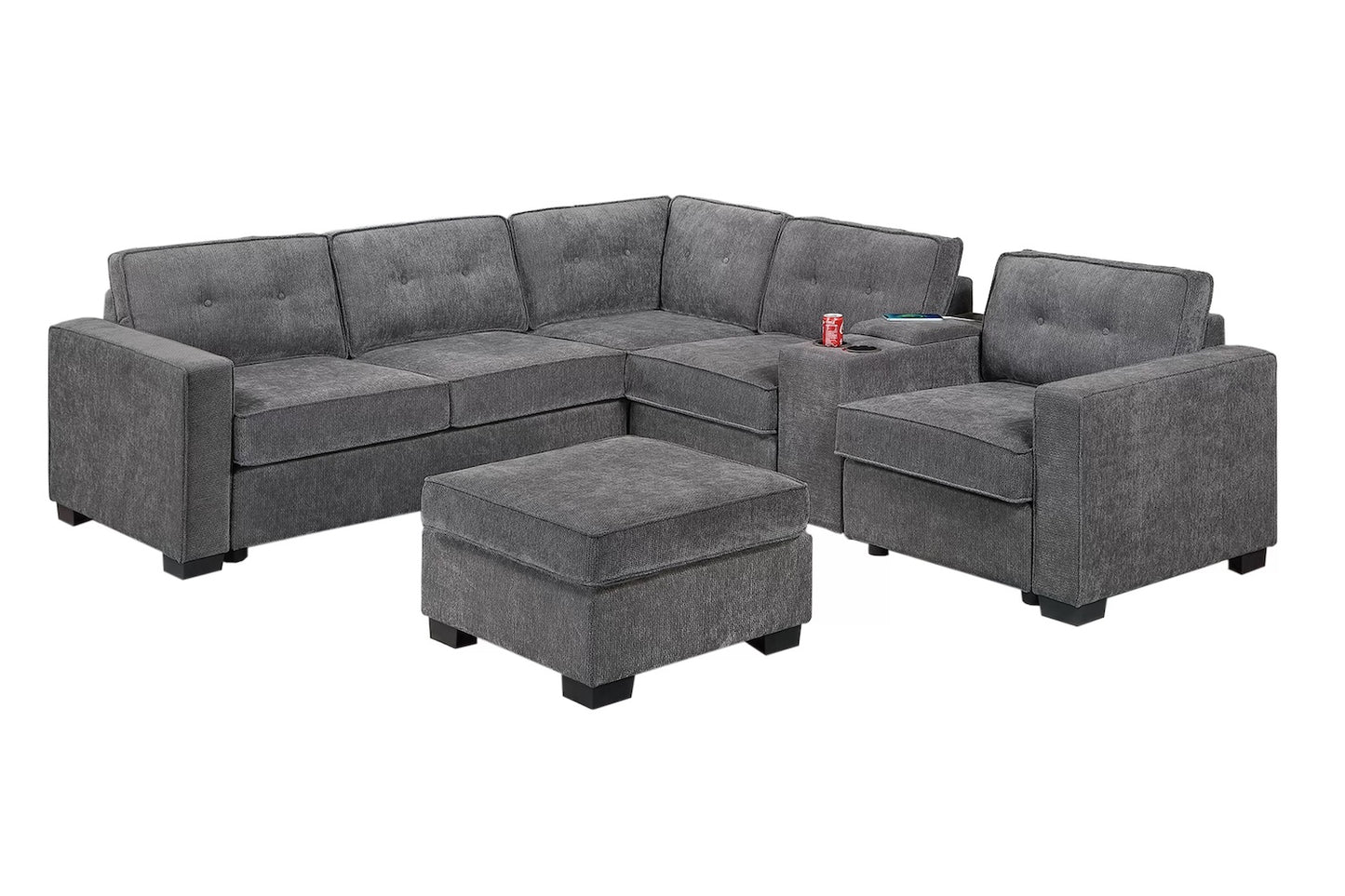 4 Piece Waffle Suede Fabric Sectional Sofa and Ottoman Set (ETA: 8/15)