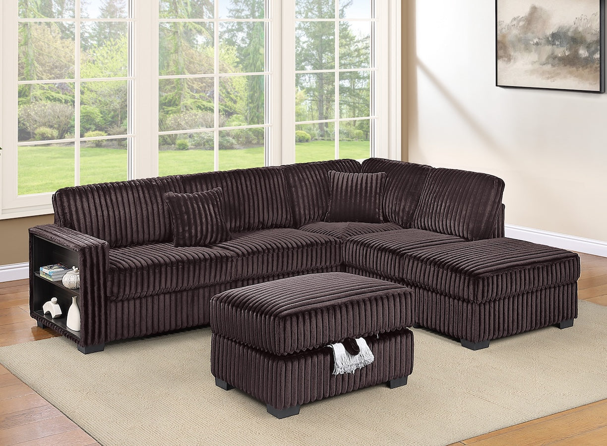 Corduroy Fabric Sectional Sofa with Reversible Chaise and Storage Ottoman (ETA: 8/20)