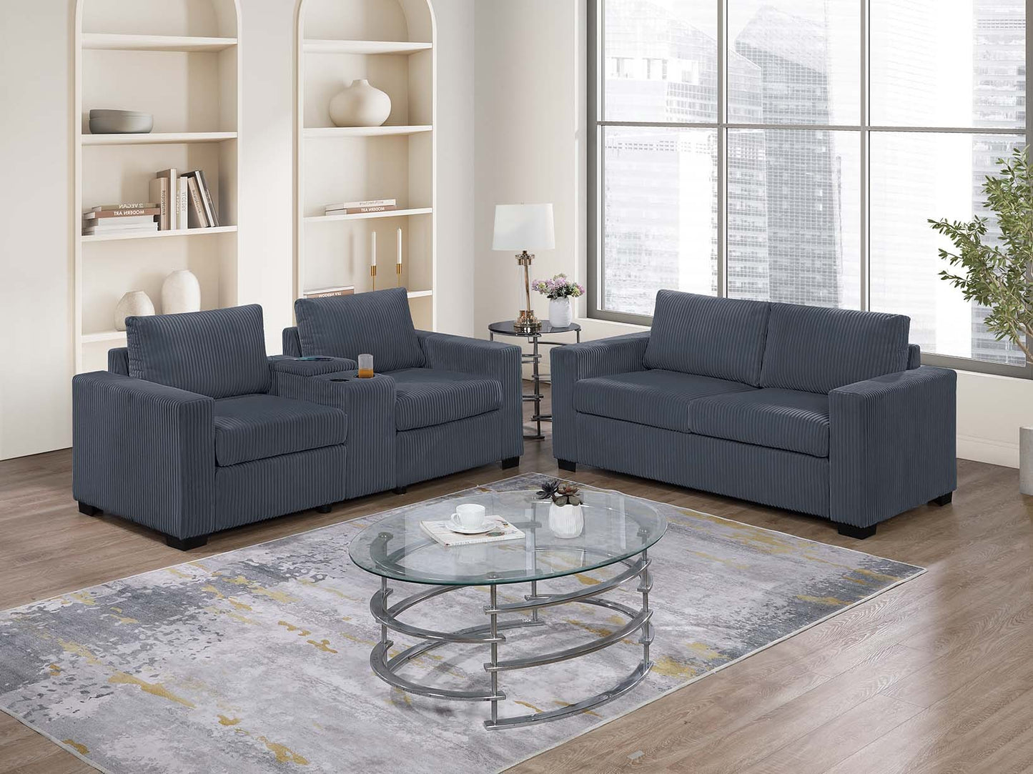 2-Piece Corduroy Sofa Loveseat Set