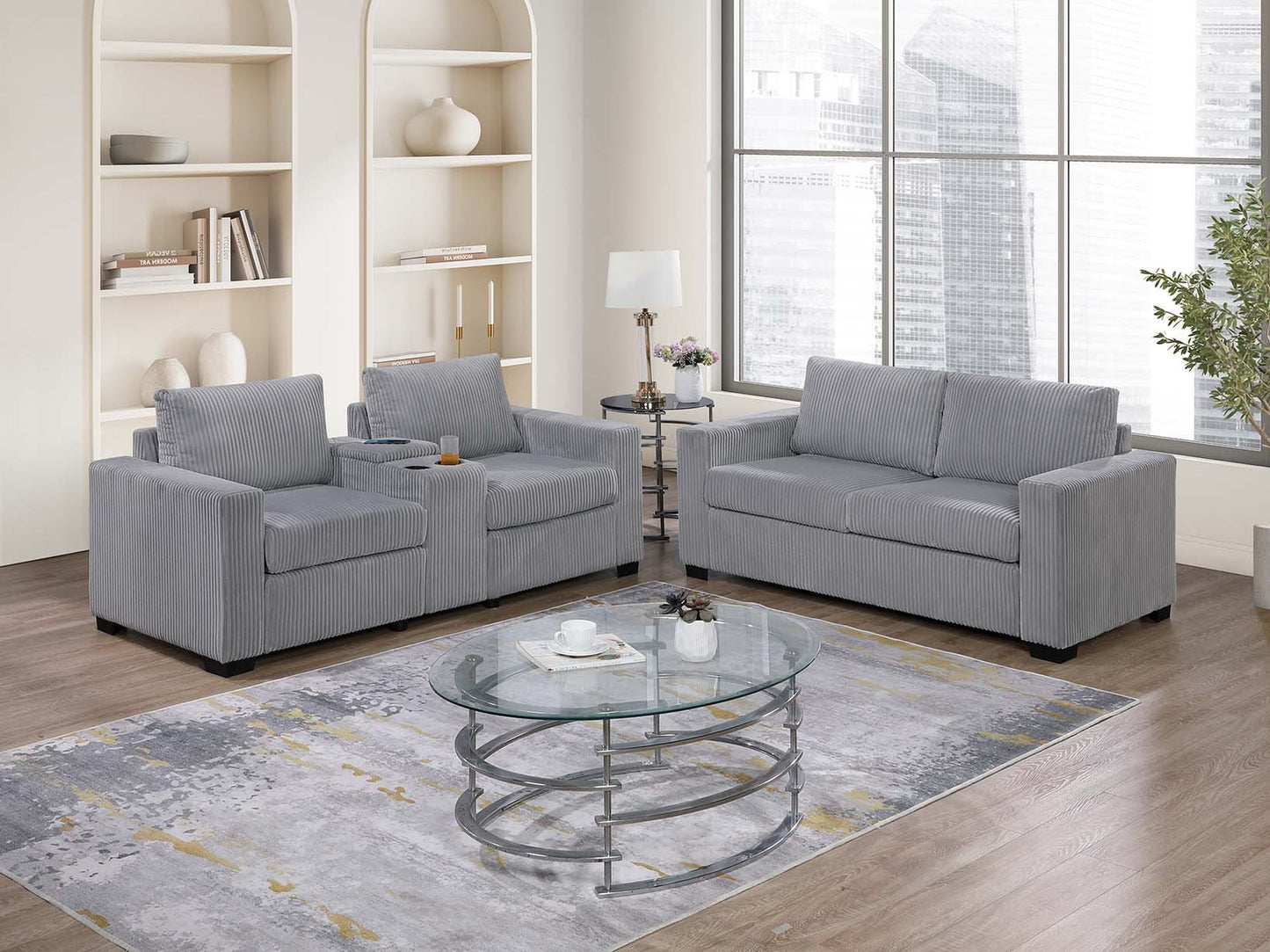 2-Piece Corduroy Sofa Loveseat Set