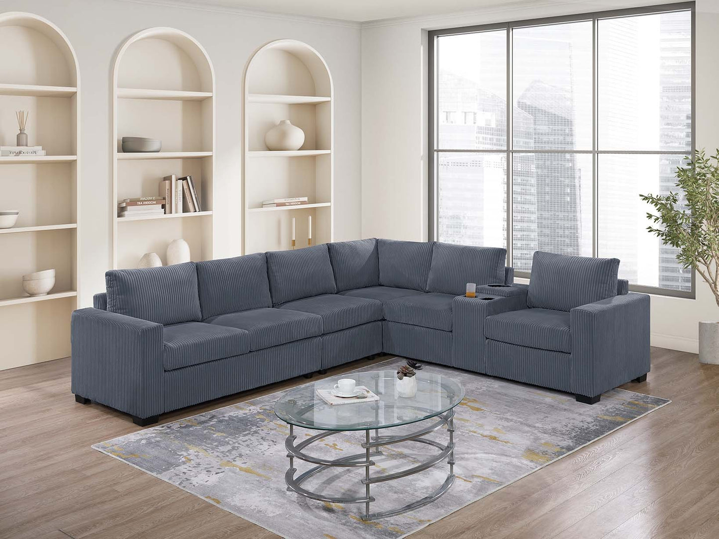 4-Piece Corduroy Sectional Set