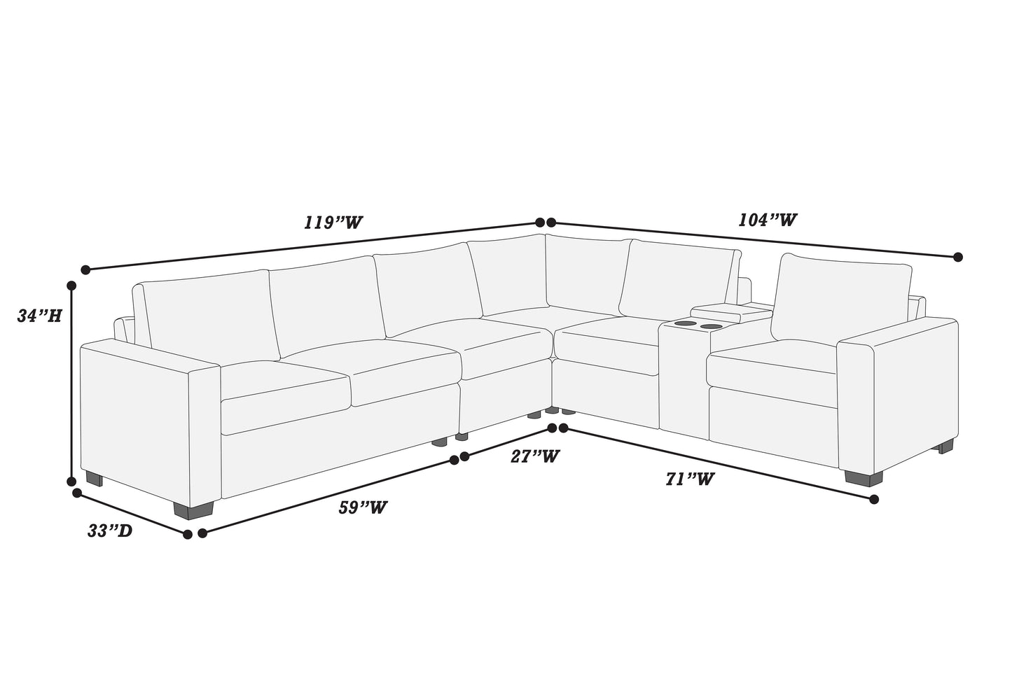 4-Piece Corduroy Sectional Set