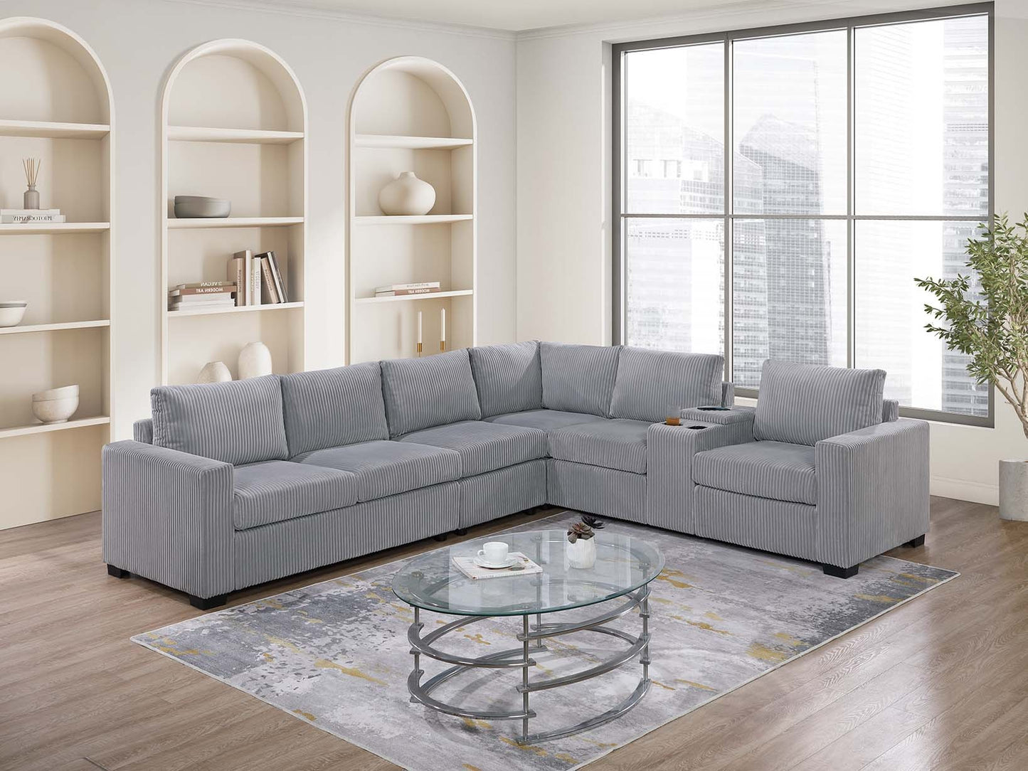 4-Piece Corduroy Sectional Set