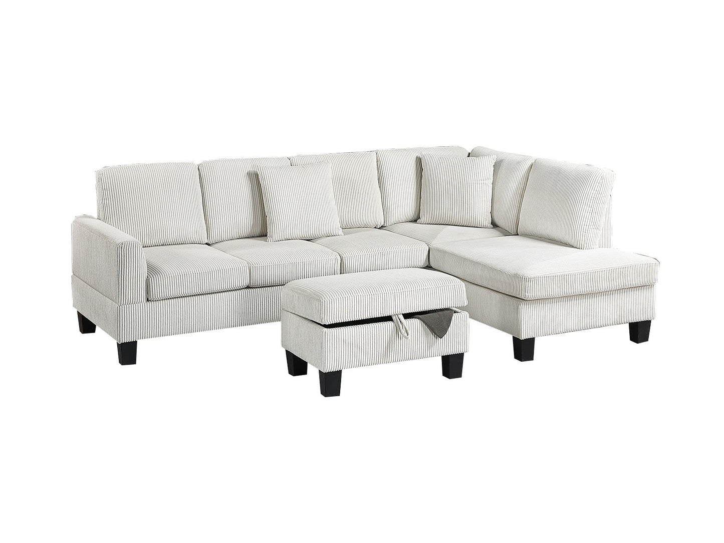 3-PC Sectional Sofa Set with Ottoman