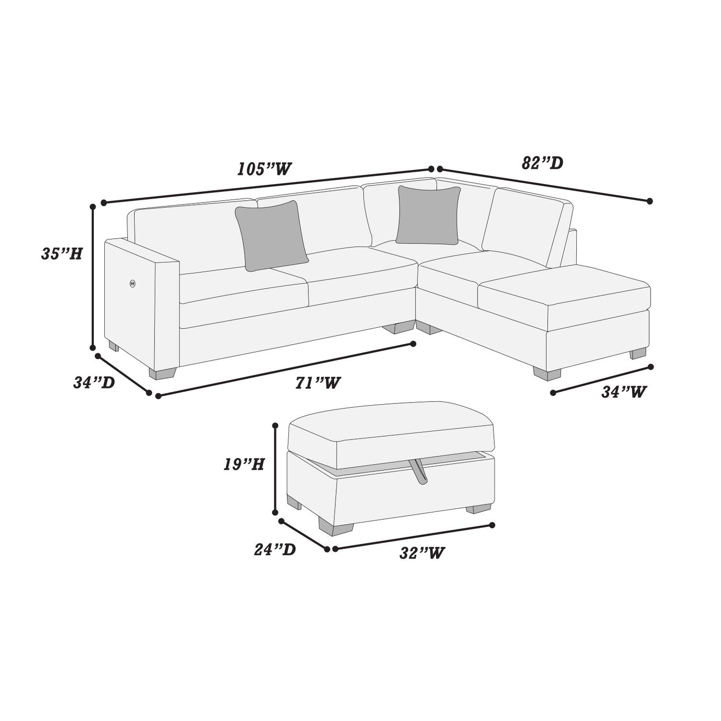 3-Piece Reversible Sectional Set W/ Ottoman