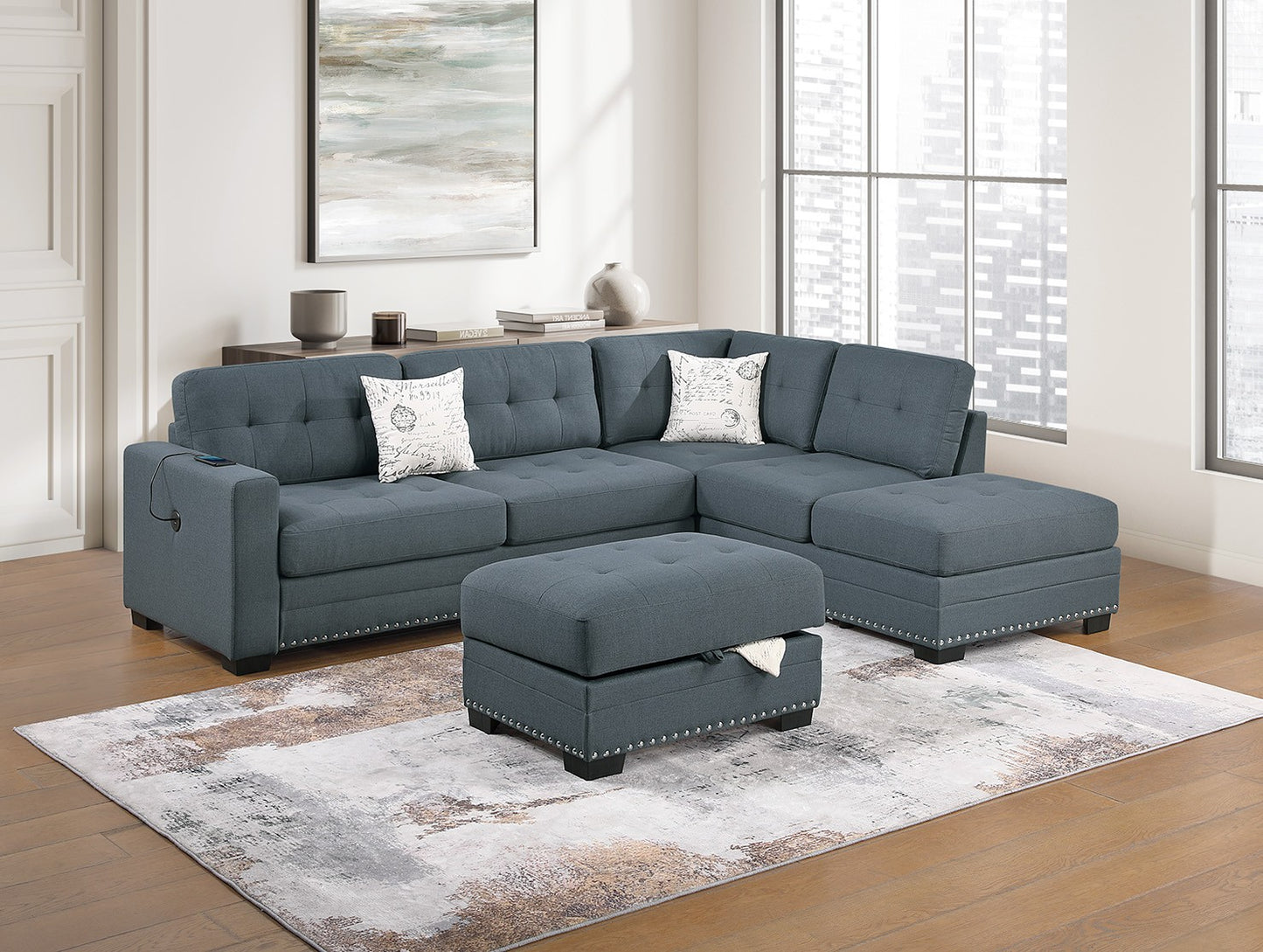 3-Piece Reversible Sectional Set W/ Ottoman