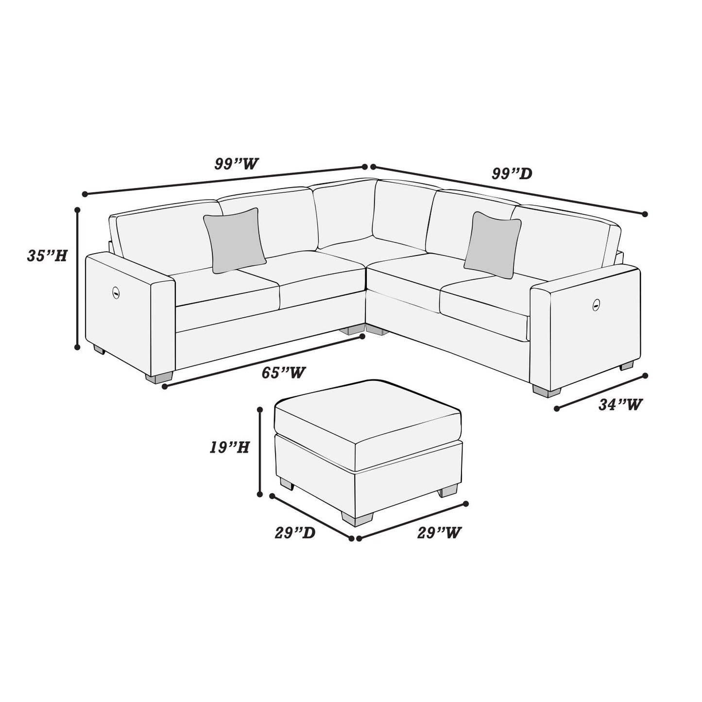 4-Piece Sectional Set W/ Ottoman