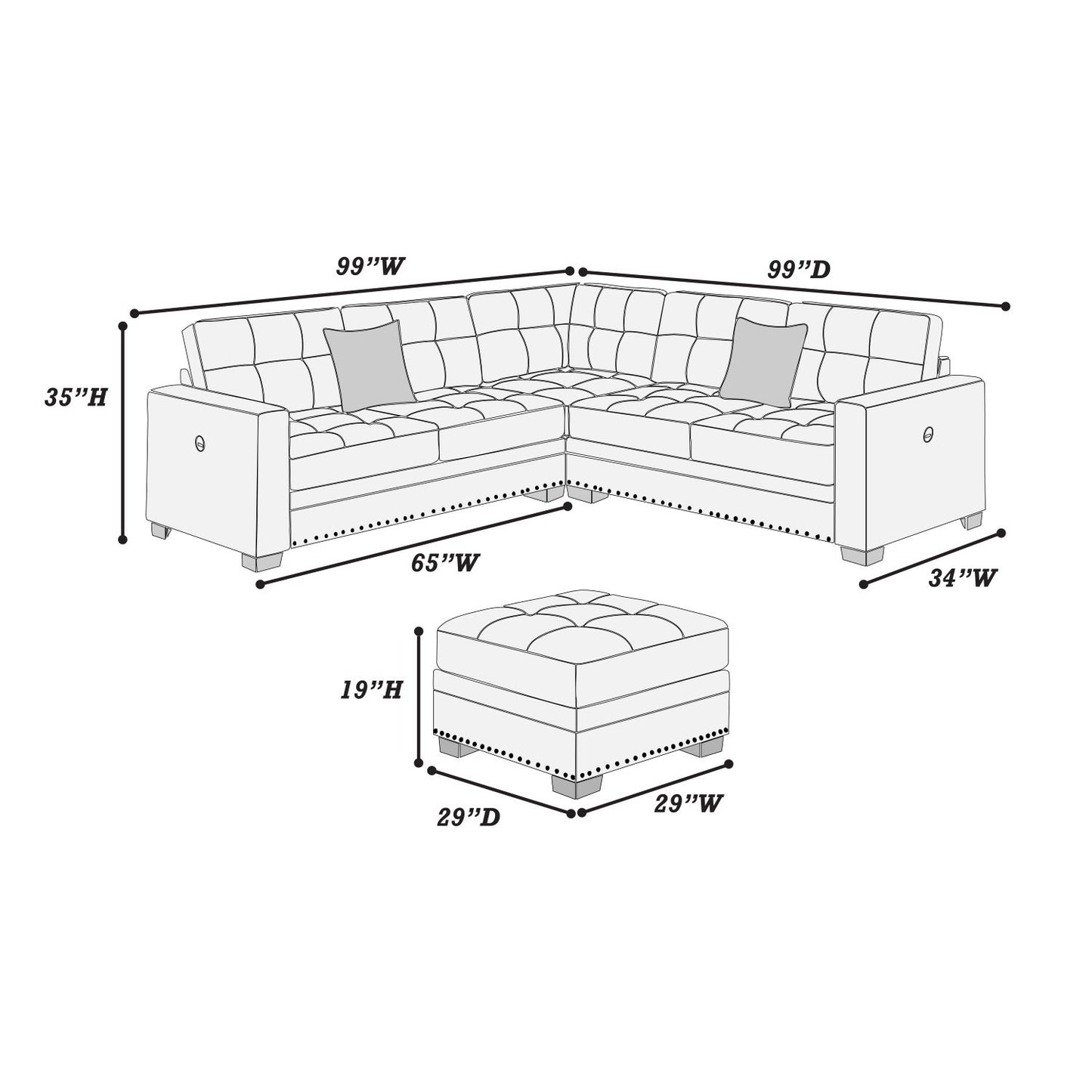 4-Piece Sectional Set W/ Ottoman